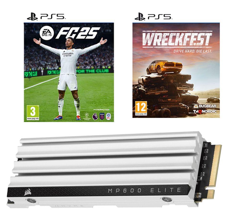 PLAYSTATION PLAYSTATION EA Sports FC 25, Wreckfest (PS5) & MP600 ELITE M.2 Internal SSD (1 TB) Bundle