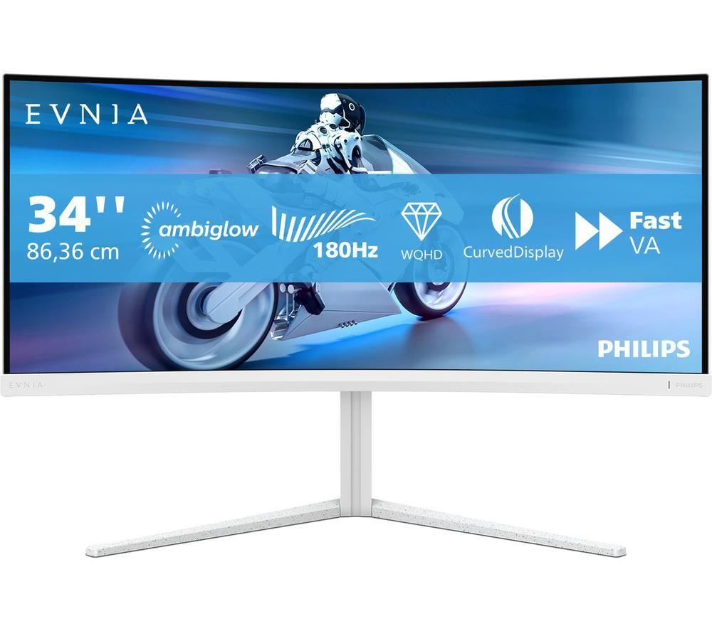 Philips Evnia 34M2c5501/00 Wide Quad Hd 34" Curved Va Lcd Gaming Monitor - Grey & White, White,Silver/Grey