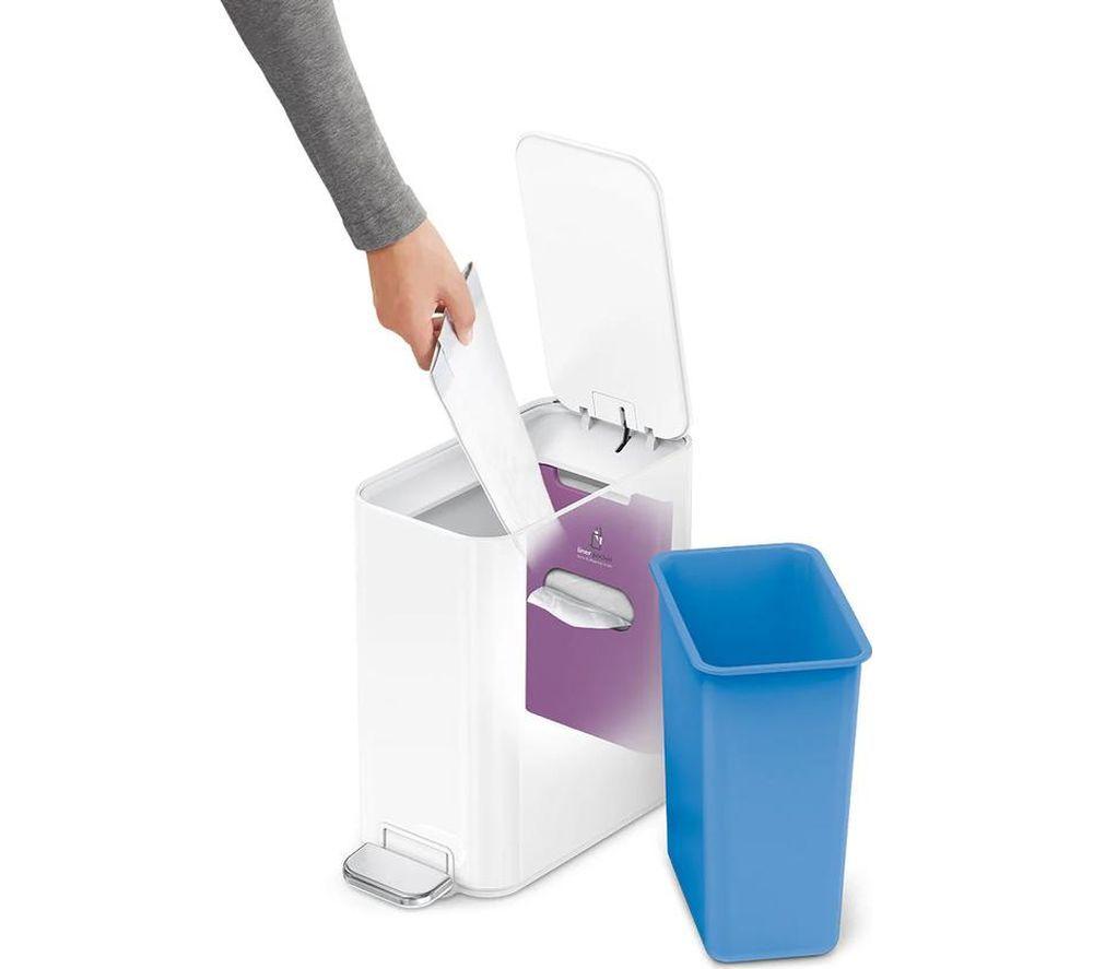 SIMPLEHUMAN CW2102 5-litre Slim Rectangular Pedal Bin - White image number 4 of 7