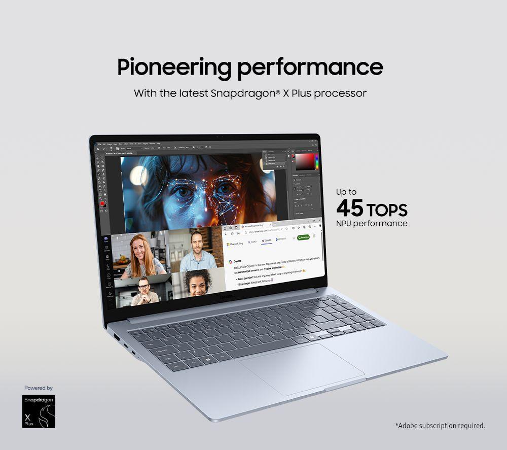 SAMSUNG Galaxy Book4 Edge 15.6" Laptop, Copilot+ PC - Snapdragon X Plus, 256 GB SSD, Sapphire Blue image number 15 of 22