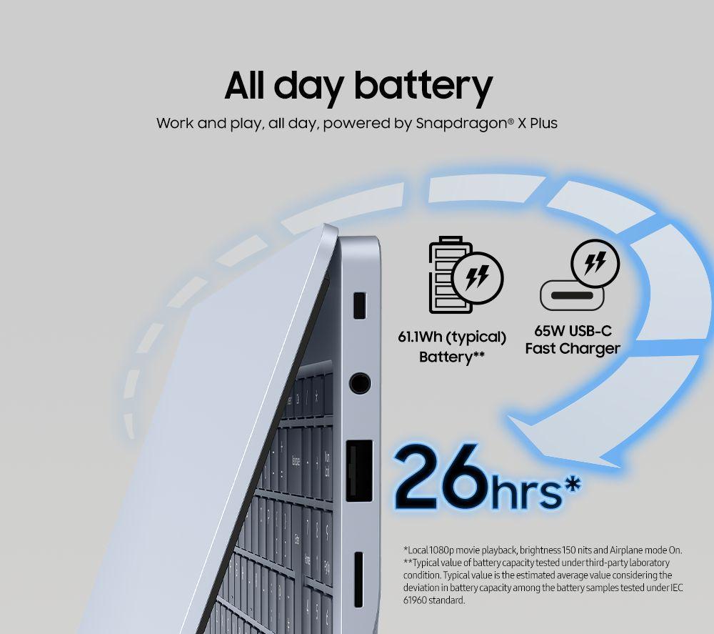 SAMSUNG Galaxy Book4 Edge 15.6" Laptop, Copilot+ PC - Snapdragon X Plus, 256 GB SSD, Sapphire Blue image number 16 of 22