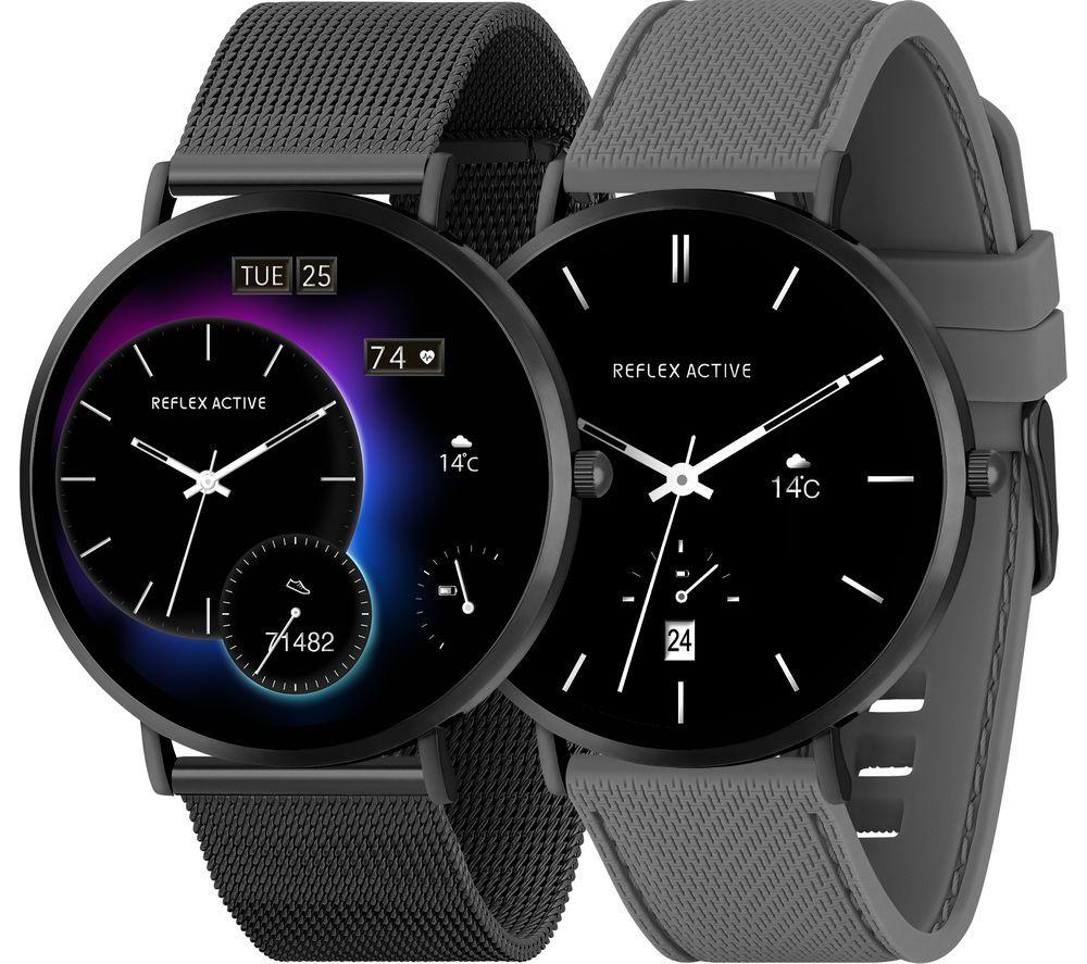REFLEX ACTIVE Series 42 Smart Watch - Black with Black Mesh Strap & Grey Silicone Strap image number 3 of 3