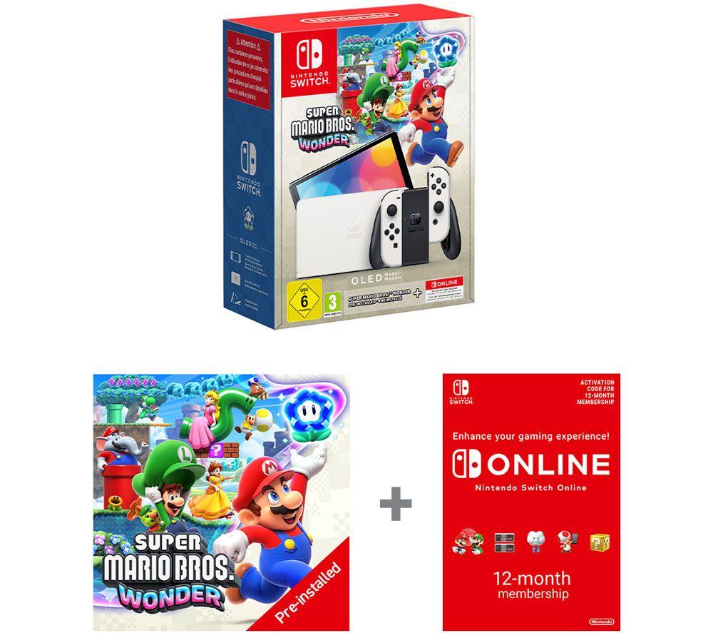 Switch OLED White & Super Mario Bros. Wonder Bundle & Nintendo Switch Online 12 Month Membership