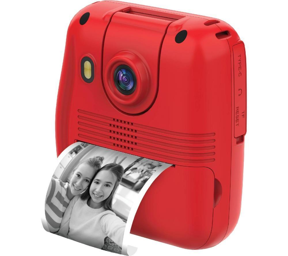 Groov-e Kidz Digital Instant Print Camera - 12MP Camera For Kids With Thermal Printer Games Built In Memory Rechargeable Battery 1080p Hd Video Recording Includes Print Rolls Red