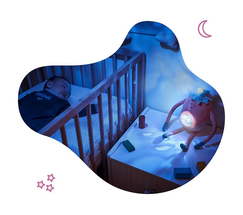 BADABULLE Barnaby Strawberry Plush Projector Nightlight - Pink image number 2 of 8