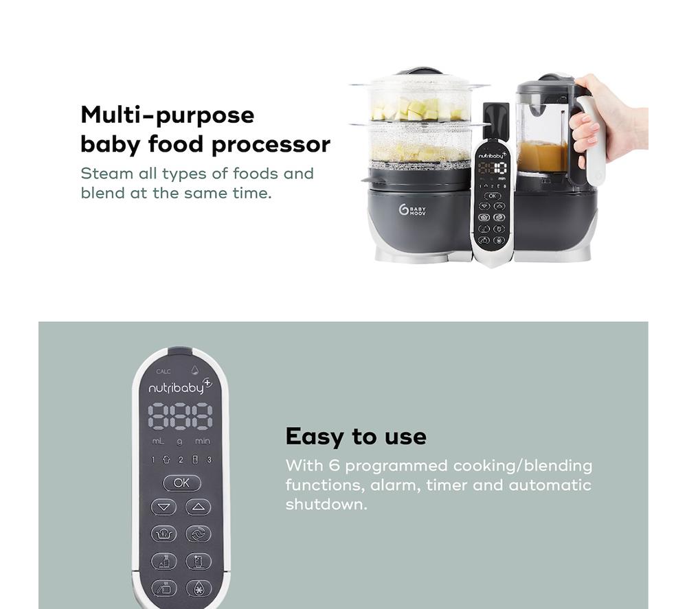 BABYMOOV Nutribaby(+) 6-in-1 Baby Food Maker - Industrial Grey image number 4 of 9