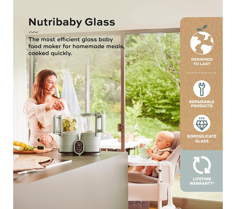 BABYMOOV Nutribaby Glass 2.0 4-in-1 Baby Food Maker - Green image number 2 of 11
