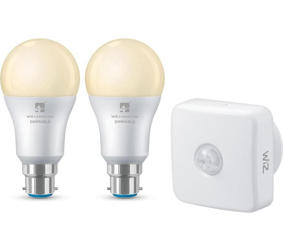 4LITE WiZ Connected Twin Smart LED Bulbs with PIR Sensor - B22, A60, Warm White