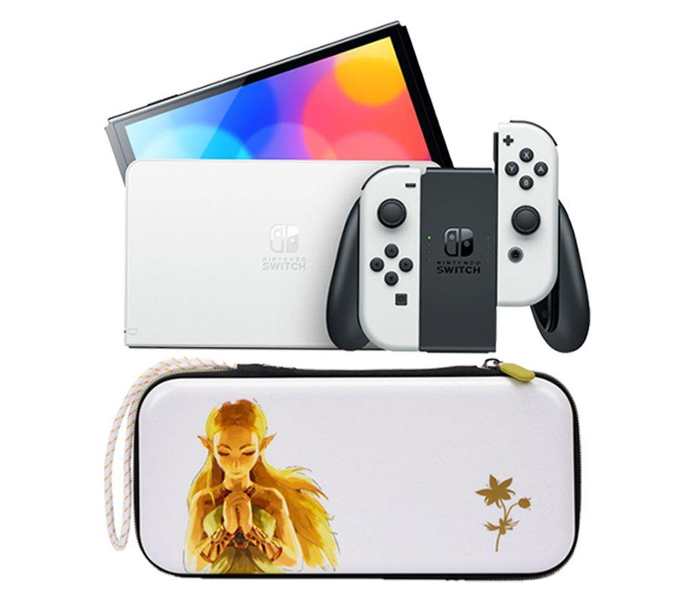 Nintendo Switch OLED & Princess Zelda Slim Travel Pro Nintendo Switch Case Bundle - White, White