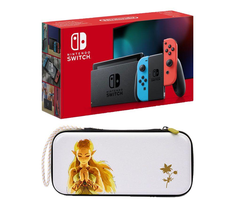 Nintendo Switch & Princess Zelda Slim Travel Pro Nintendo Switch Case Bundle - Neon Red & Blue, Red,Blue