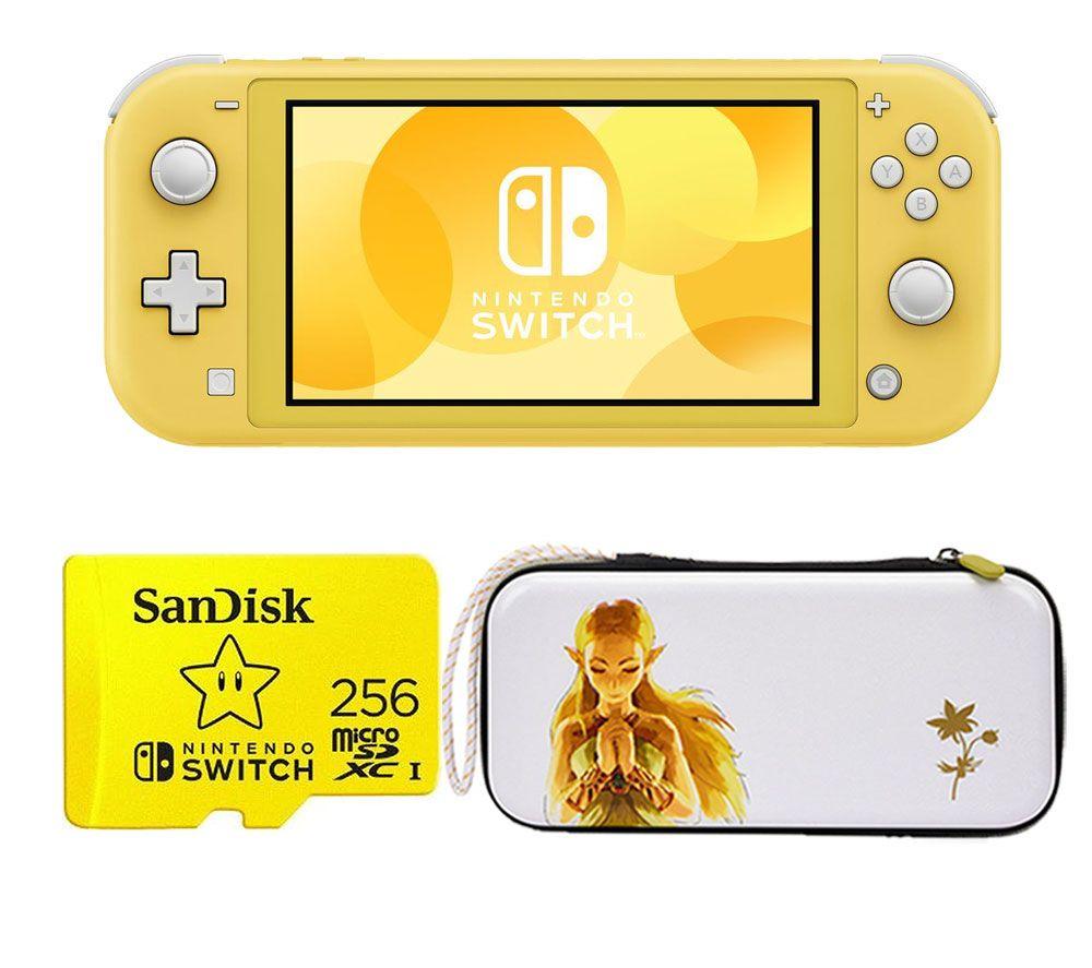 Nintendo Switch Lite (Yellow), 256 GB Memory Card & Princess Zelda Slim Travel Pro Nintendo Switch Case Bundle, Yellow