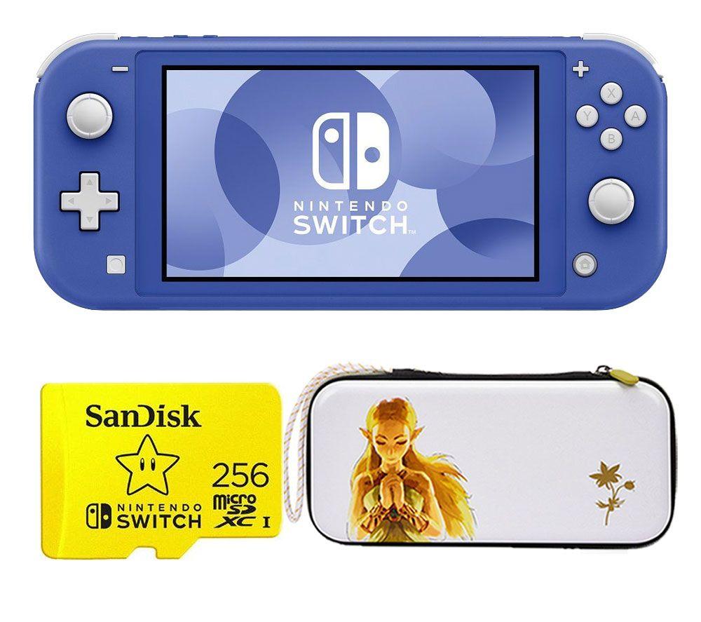 Nintendo Switch Lite (Blue), 256 GB Memory Card & Princess Zelda Slim Travel Pro Nintendo Switch Case Bundle, Blue