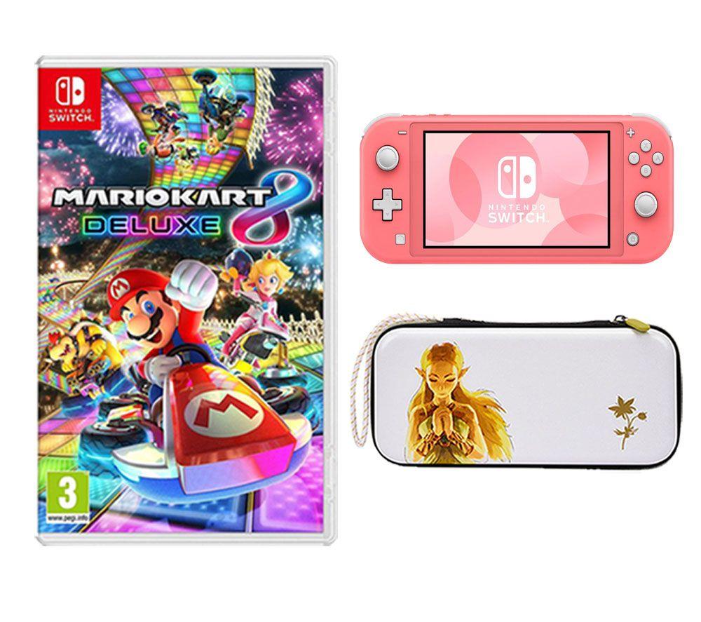 NINTENDO Switch Lite (Coral), The Legend of Zelda: Echoes of Wisdom & Princess Zelda Slim Travel Pro Nintendo Switch Case Bundle, Pink