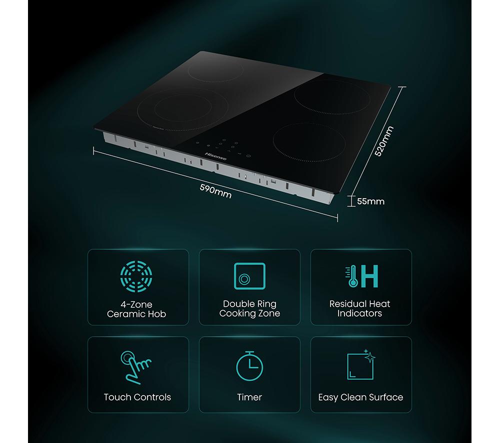 HISENSE E6422SC 60 cm Electric Ceramic Hob - Black image number 2 of 14