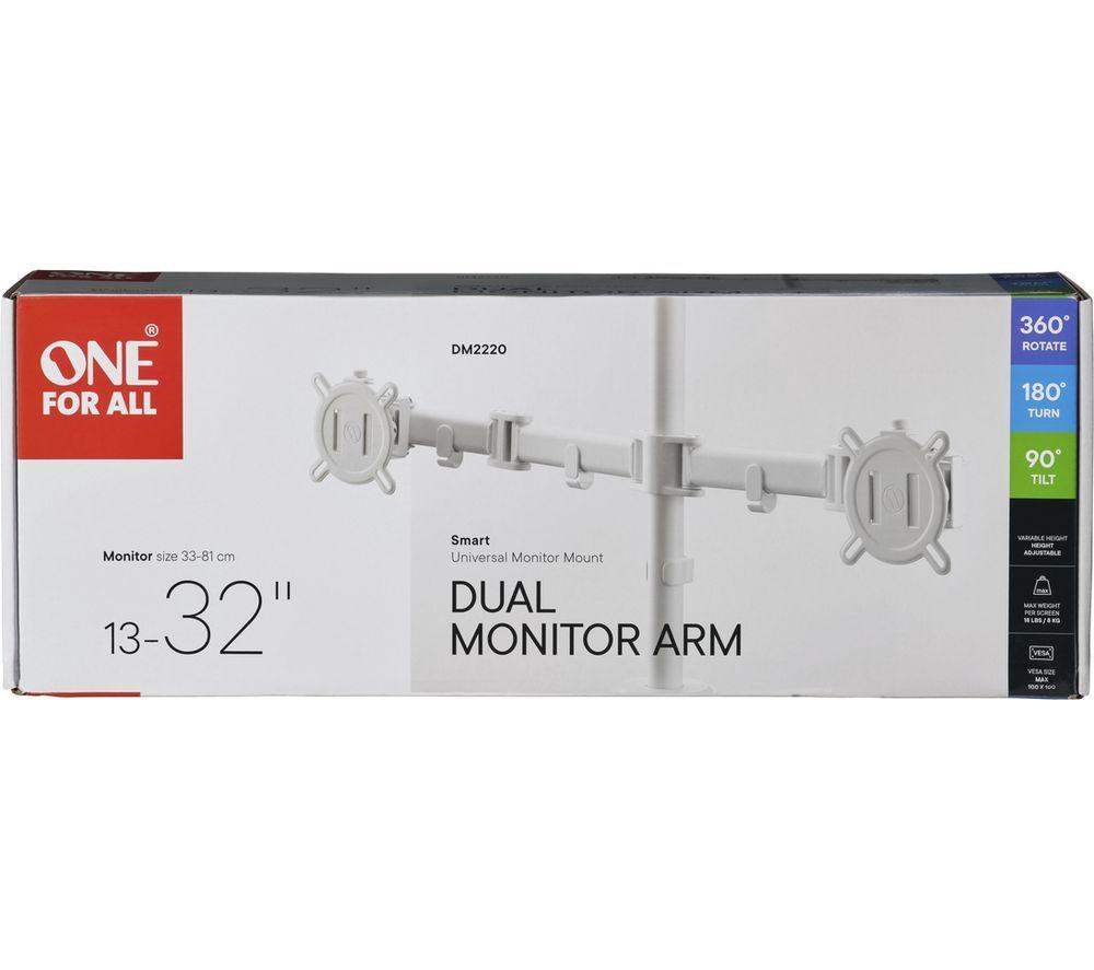 ONE FOR ALL Smart DM2220 Full Motion 13-32" Dual Arm Monitor Desk Mount - White image number 7 of 7