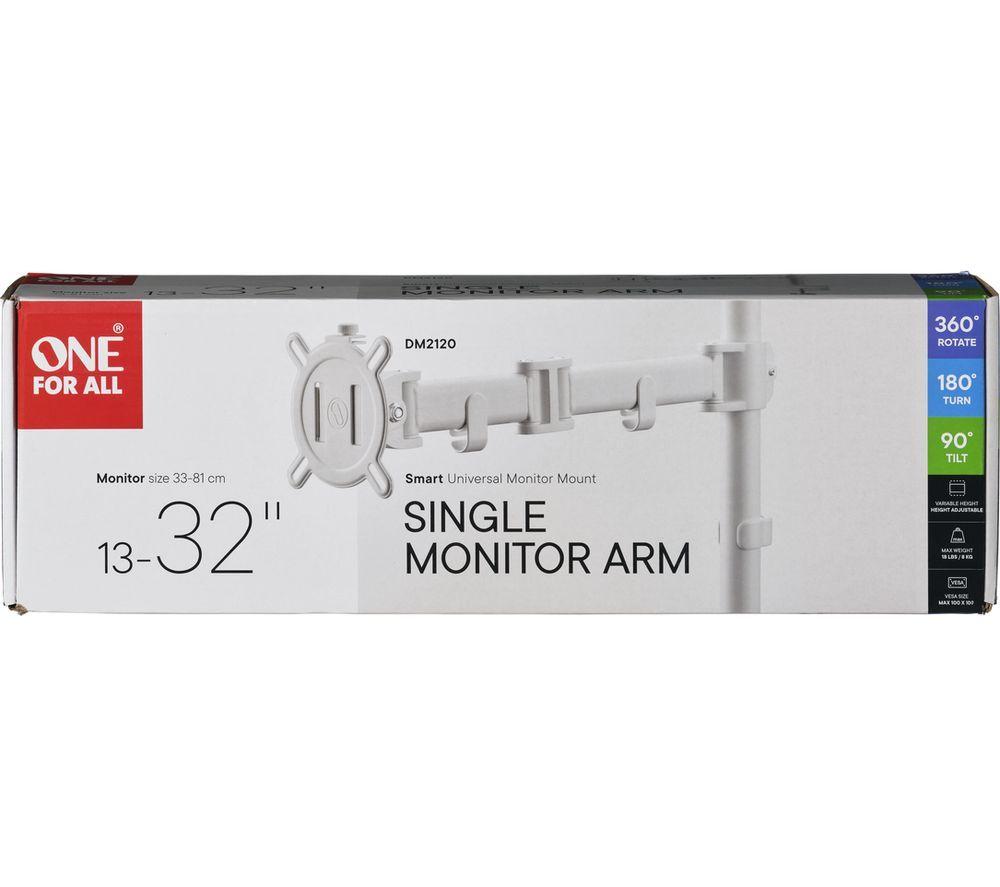 ONE FOR ALL Smart DM2120 Full Motion 13-32" Single Arm Monitor Desk Mount - White image number 7 of 7