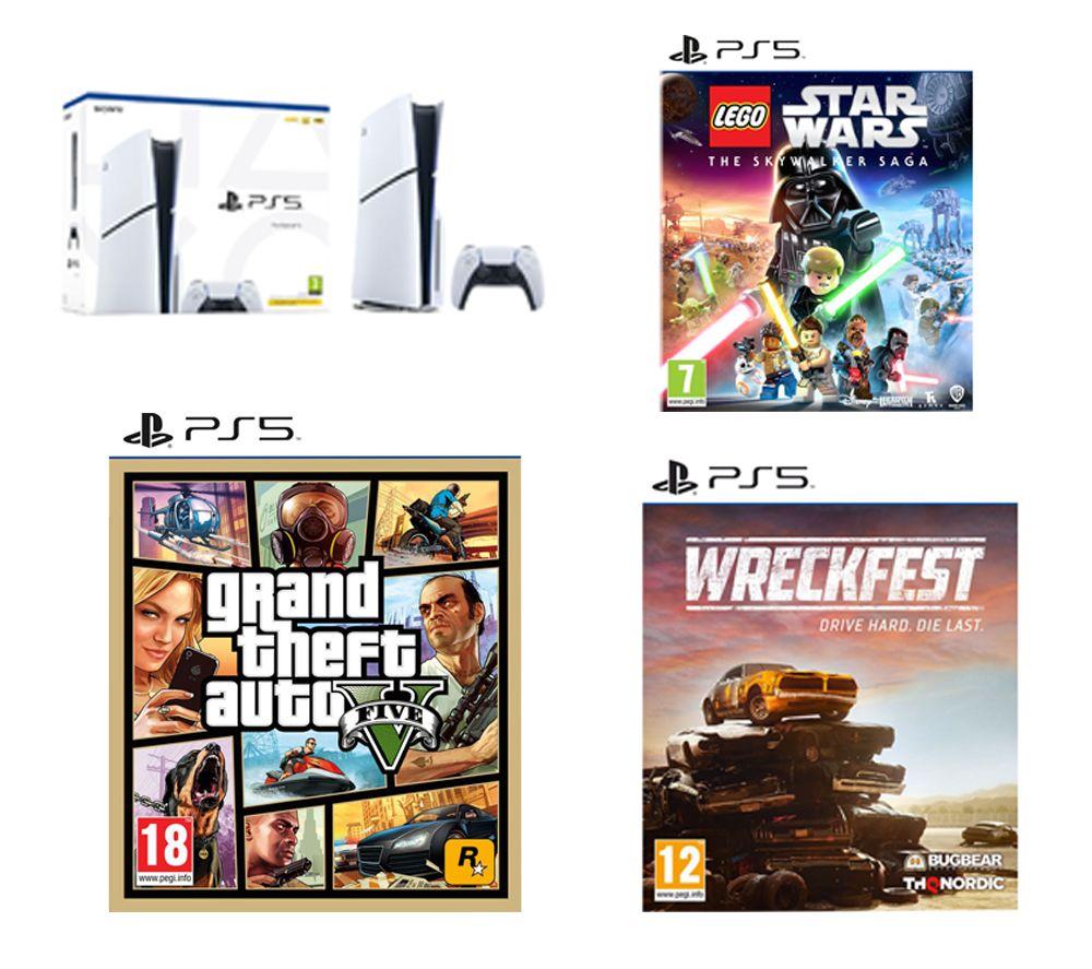 SONY PlayStation 5 (Model Group - Slim), Wreckfest, LEGO Star Wars: The Skywalker Saga & Grand Theft Auto V Bundle