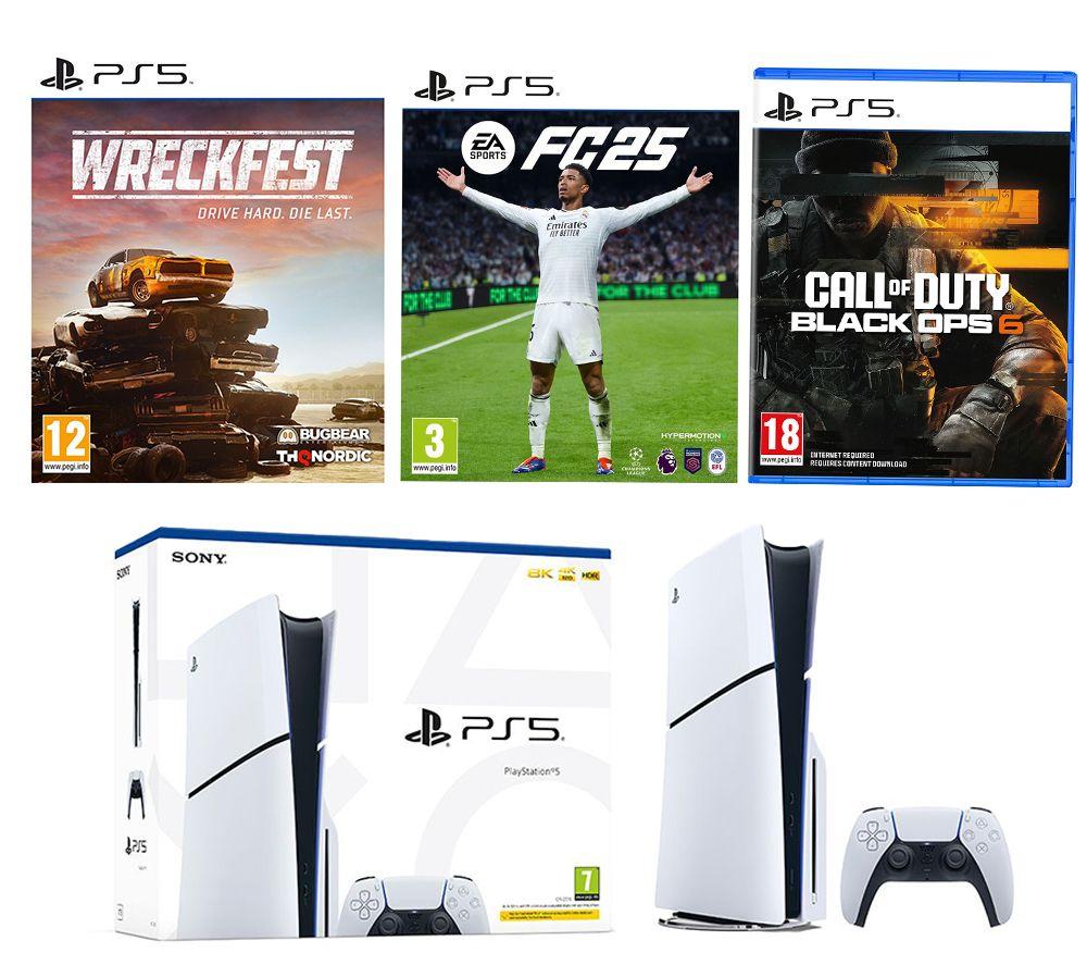 SONY PlayStation 5 (Model Group - Slim), EA Sports FC 25, Call of Duty: Black Ops 6 & Wreckfest Bundle