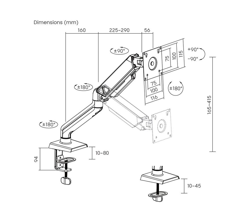 PROPERAV PB791 Gas Spring Full Motion 17-32" Monitor Desk Mount image number 7 of 8