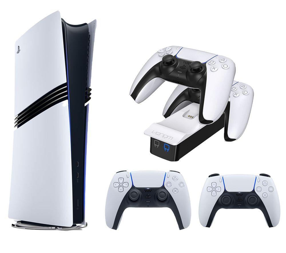 SONY PlayStation 5 Pro, PS5 DualSense Wireless Controller (White) & PlayStation 5 Twin Docking Station Bundle