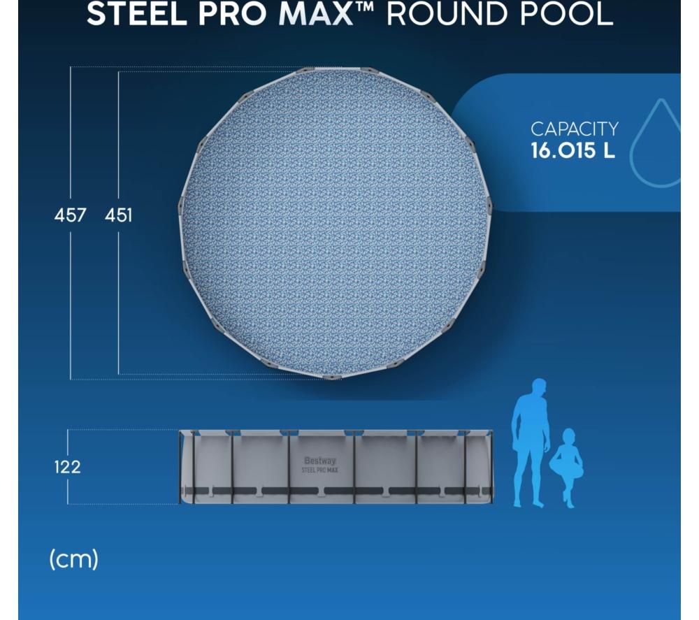 BESTWAY 15ft x 48" Steel Pro Frame BW56438GB-23 Round Swimming Pool - Grey image number 10 of 14