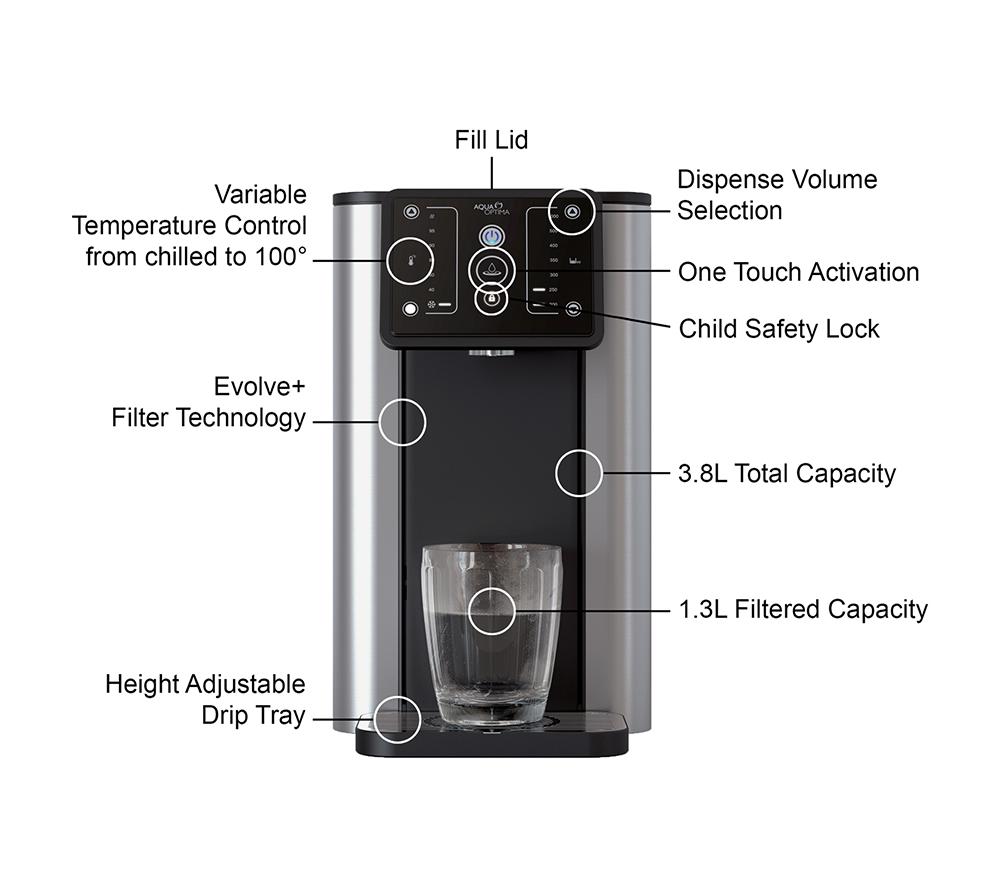 AQUA OPTIMA Aurora Hot & Chilled Filtered Water Dispenser - Silver & Black