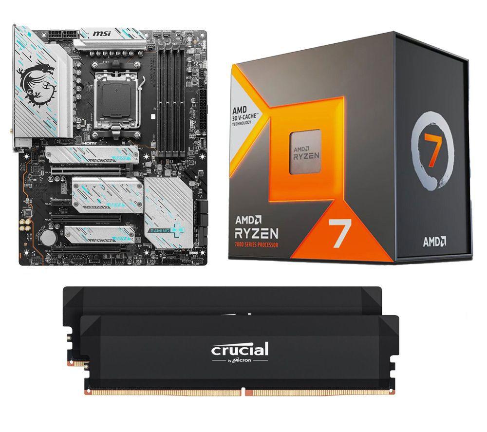 AMD Ryzen 7 7800X3D Processor, Pro Overclocking 32 GB 6000 MHz DDR5 Memory Kit & X670E-GAMING PLUS WIFI AM5 Motherboard Bundle