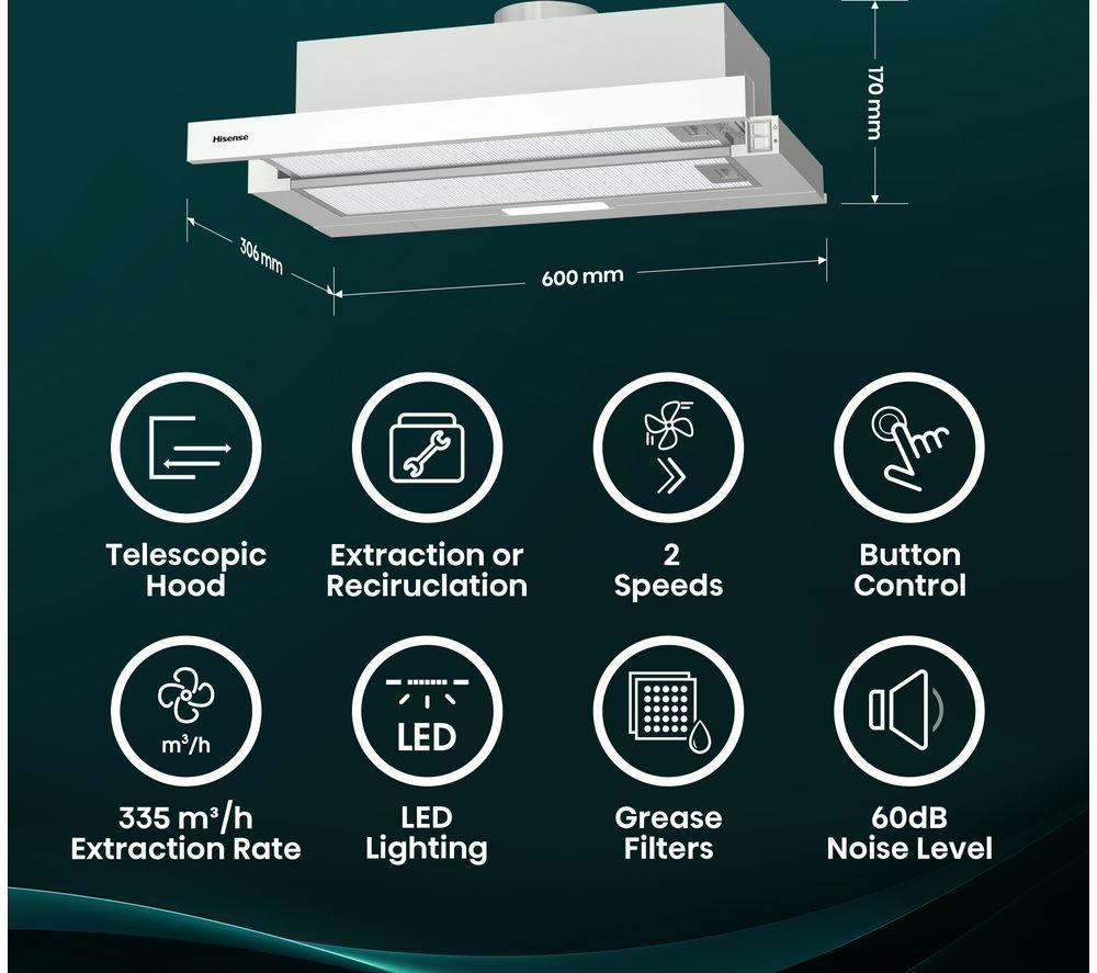 HISENSE CH6T10BXUK Telescopic Cooker Hood - Stainless Steel image number 2 of 15