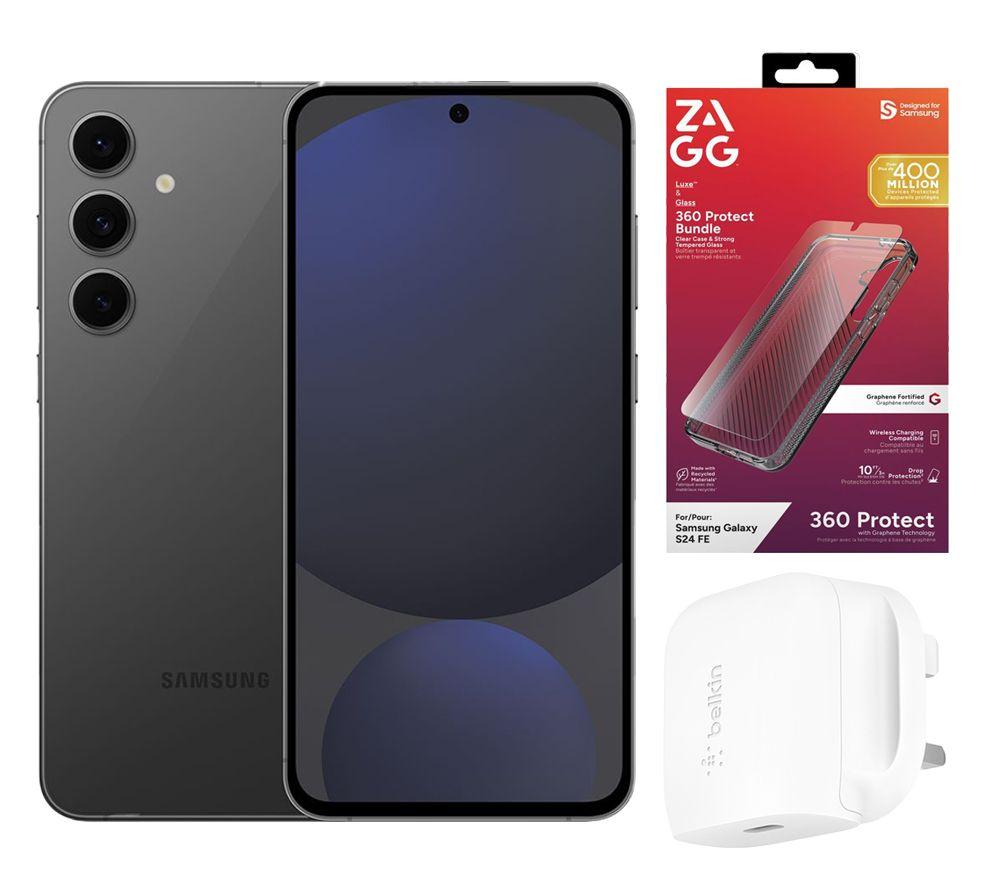 SAMSUNG Galaxy S24 FE 5G (128 GB, Graphite), Luxe Case, Screen Protector & 20W Fast Charger Bundle