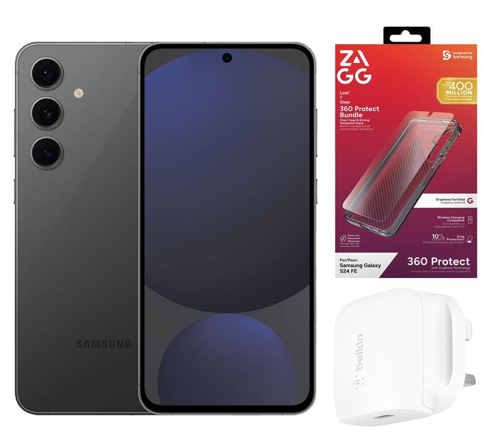 SAMSUNG Galaxy S24 FE 5G (256 GB, Graphite), Luxe Case, Screen Protector & 20W Fast Charger Bundle