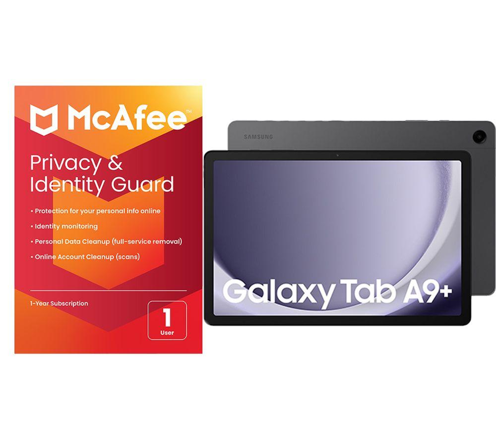 Samsung Galaxy Tab A9+ 11" Tablet & Privacy & Identity Guard (1 year for 1 user) Bundle - 64 GB, Graphite, Silver/Grey