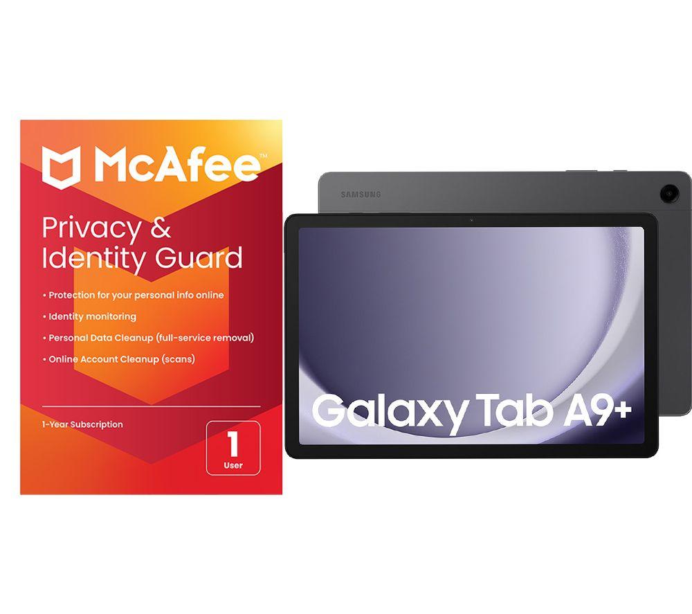 Samsung Galaxy Tab A9+ 11" Tablet & Privacy & Identity Guard (1 year for 1 user) Bundle - 128 GB, Graphite, Silver/Grey