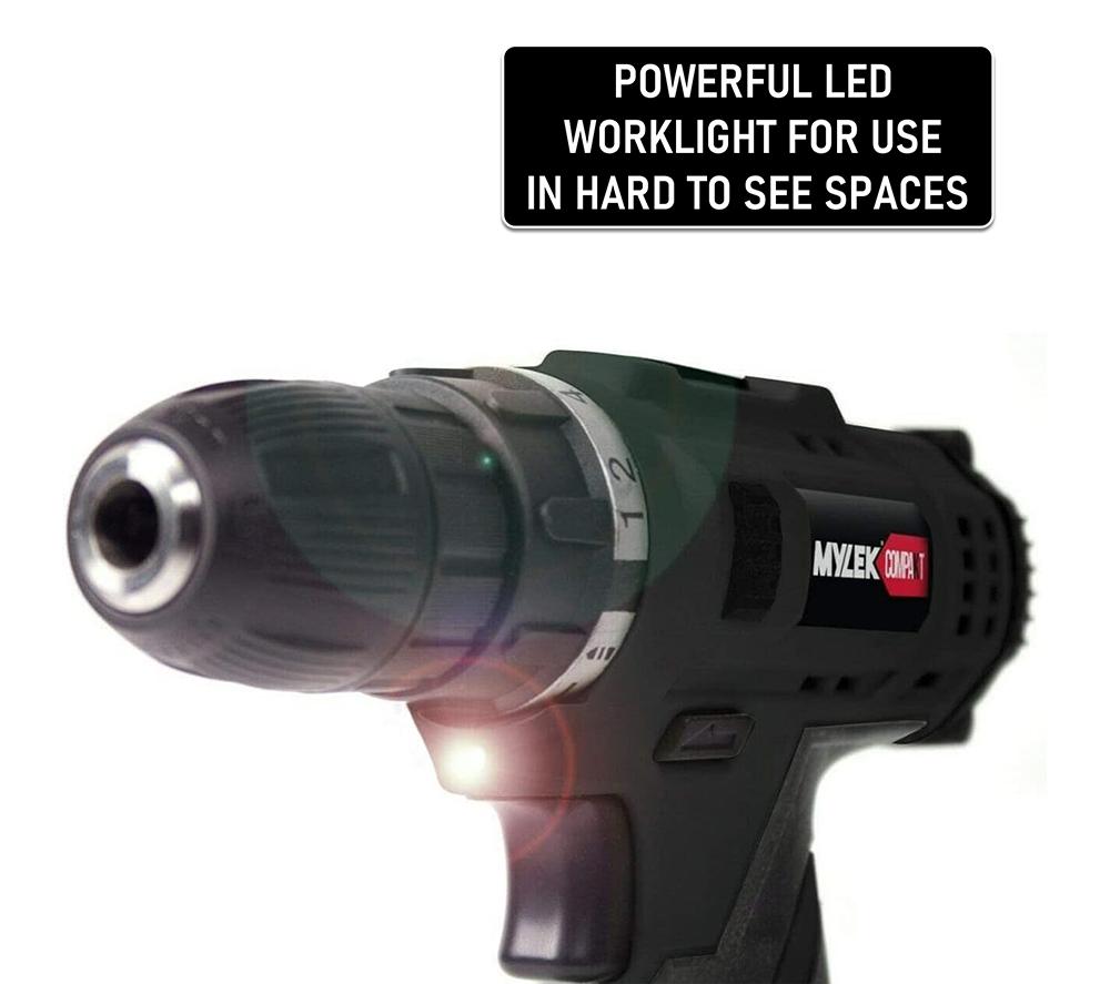 MYLEK 18 V Cordless Drill & Accessory Set with Storage Case - Black image number 6 of 9