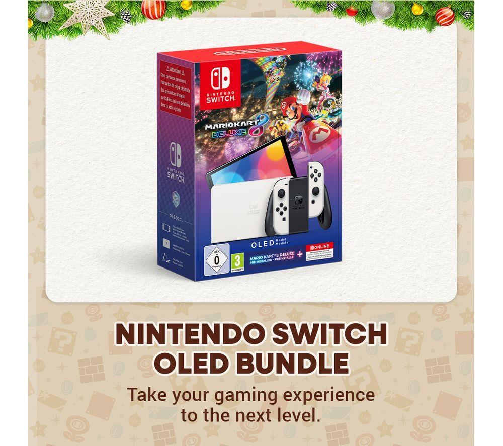NINTENDO Switch OLED White Mario Kart 8 Deluxe Nintendo Switch Online 12 Month Membership Bundle