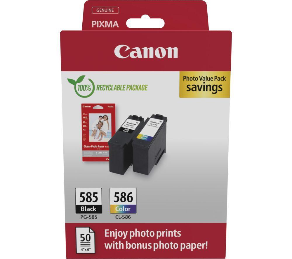 CANON PG-585/CL-586 Ink Cartridges & Photo Paper Value Pack, Tri-colour,Black