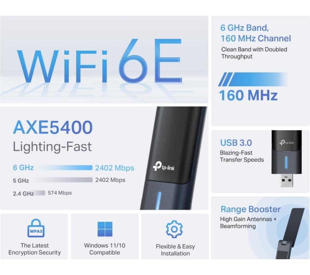 TP-LINK Archer TXE70UH USB Wireless Adapter - AXE 5400, Tri-band image number 7 of 9