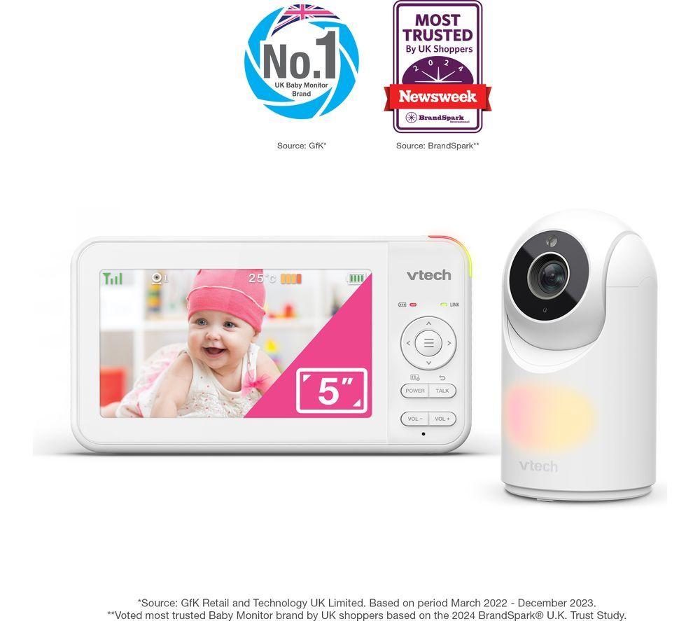 VTECH VM5467 5" Pan & Tilt Video Baby Monitor - White image number 4 of 5