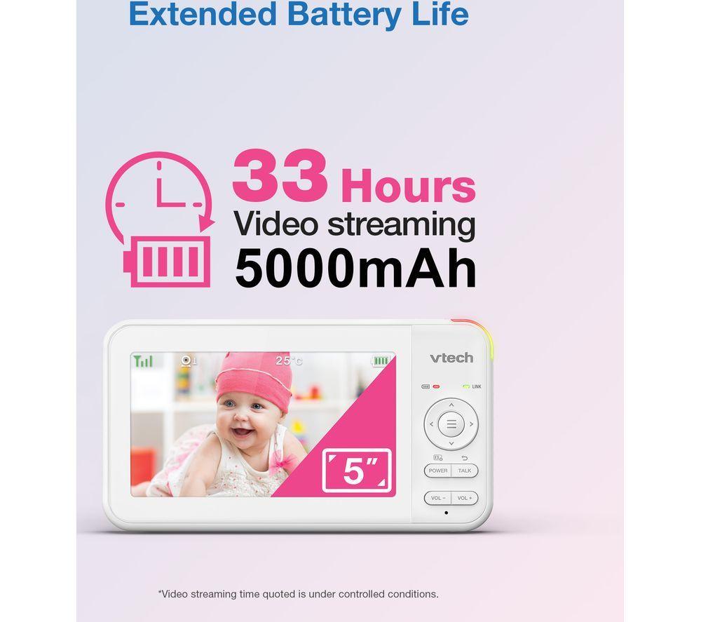 VTECH VM5467 5" Pan & Tilt Video Baby Monitor - White image number 5 of 5
