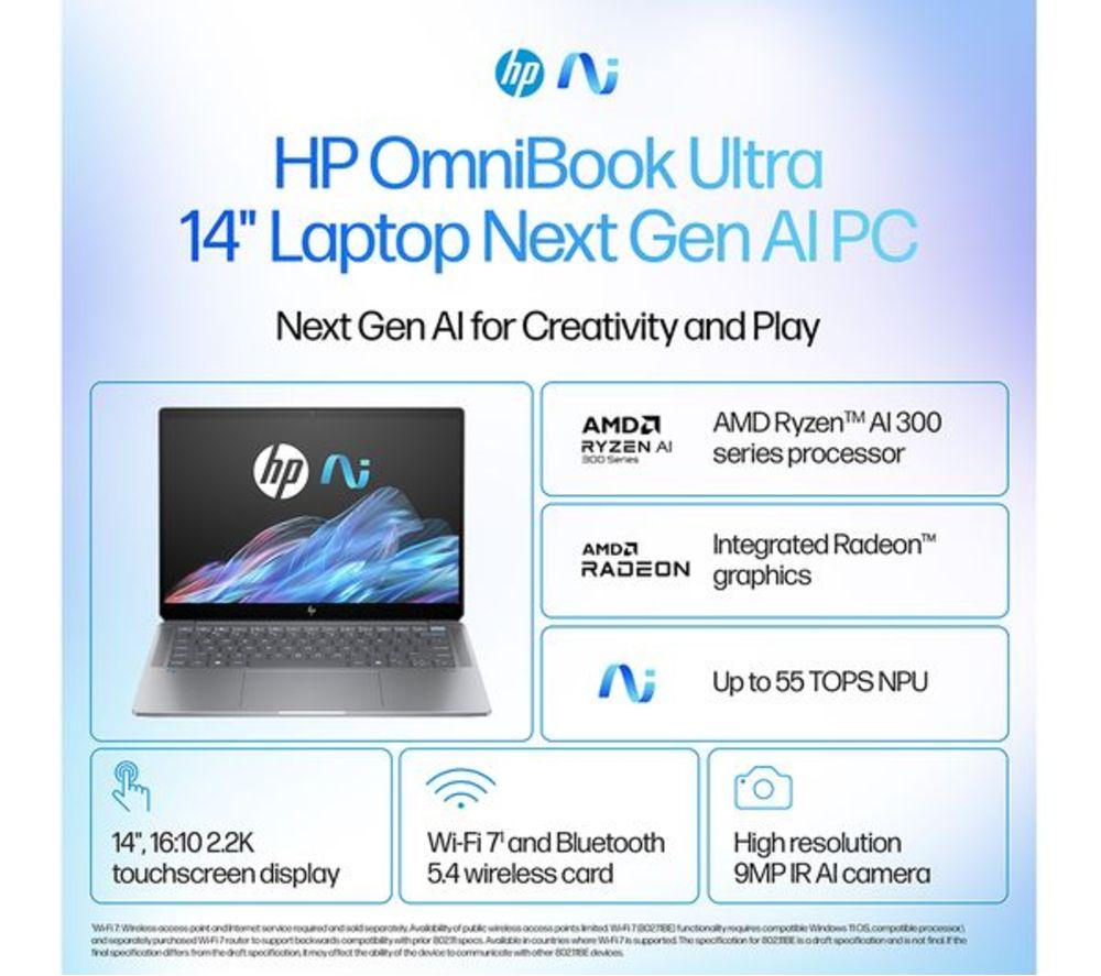 HP OmniBook Ultra 14" Refurbished Laptop - AMD Ryzen AI 9, 1 TB SSD, Silver (Excellent Condition) image number 3 of 20