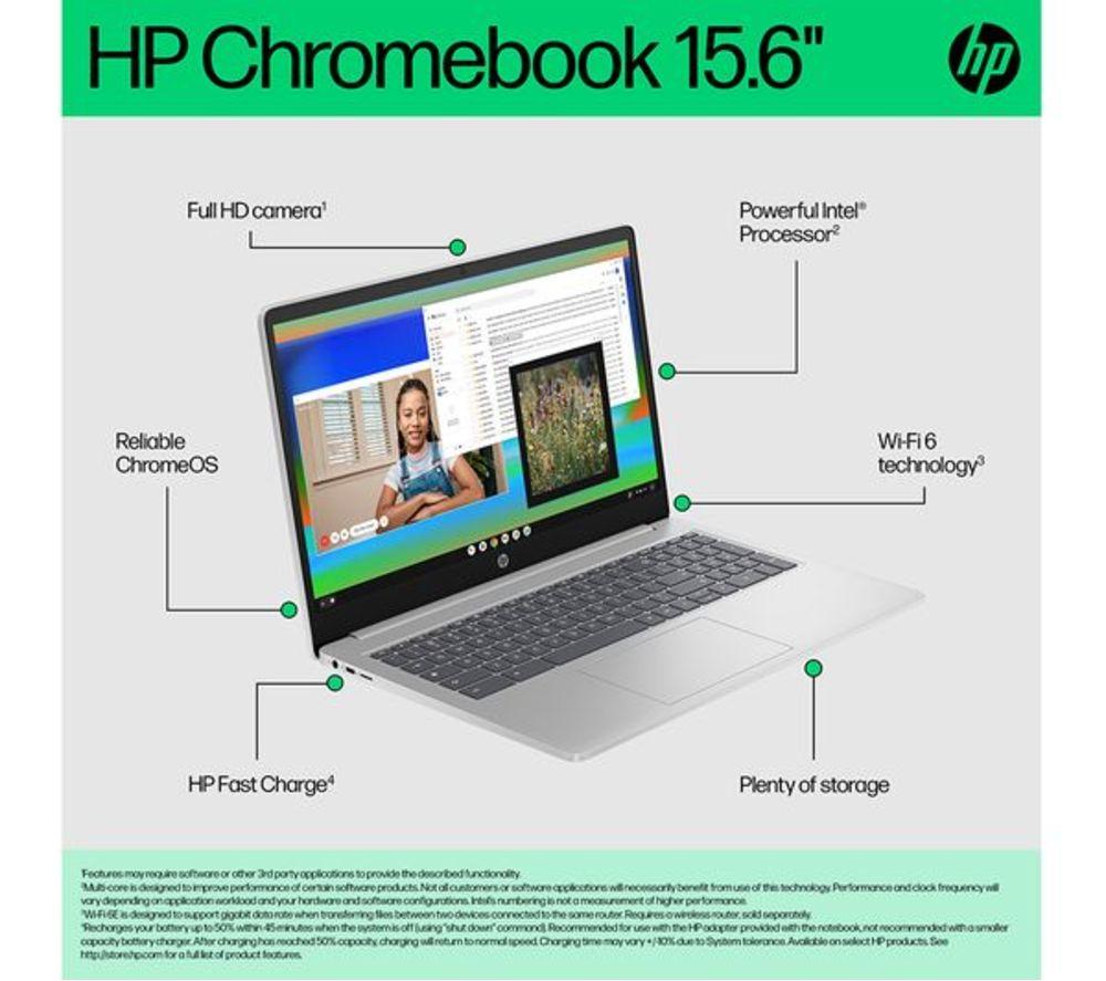 HP 15a-nb0504sa 15.6" Refurbished Chromebook - Intel&reg; N100, 128 GB GB UFS, Silver (Excellent Condition) image number 3 of 20