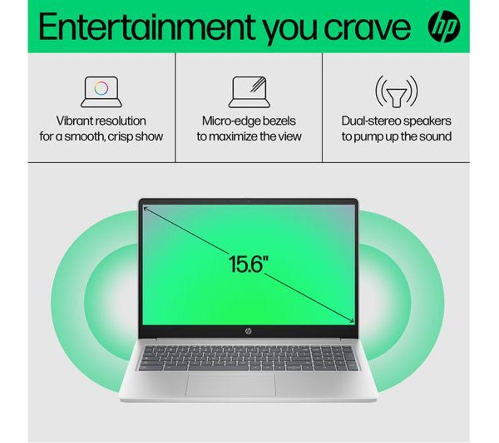 HP 15a-nb0504sa 15.6" Refurbished Chromebook - Intel&reg; N100, 128 GB GB UFS, Silver (Excellent Condition) image number 6 of 20
