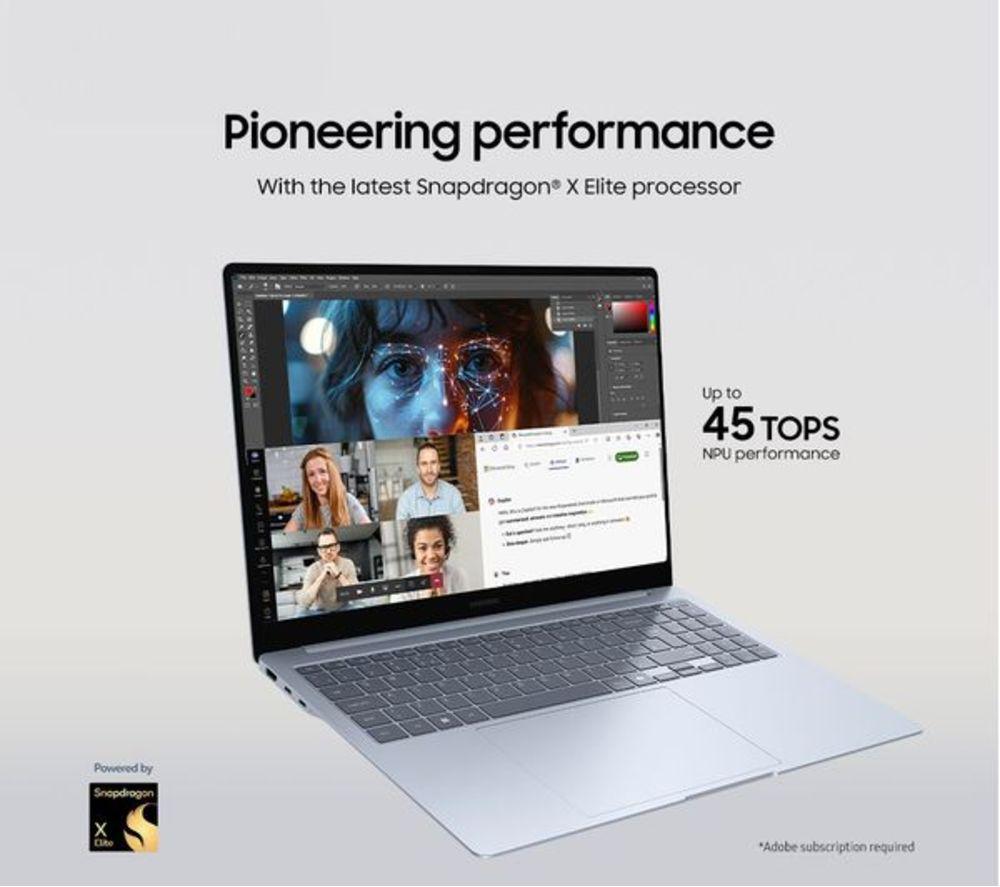 SAMSUNG Galaxy Book4 Edge 16" Refurbished Laptop, Copilot+ PC - Snapdragon X Elite, 1 TB SSD, Sapphire Blue (Excellent Condition) image number 4 of 13