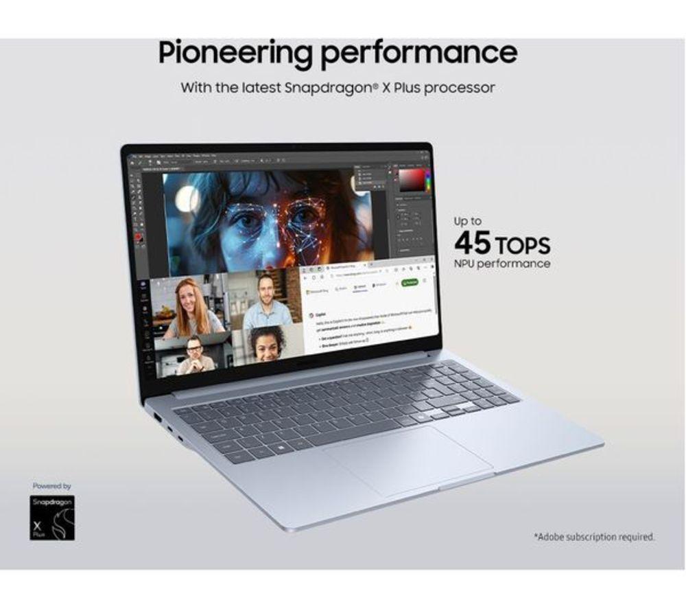 SAMSUNG Galaxy Book4 Edge 15.6" Refurbished Laptop, Copilot+ PC - Snapdragon X Plus, 256 GB SSD, Sapphire Blue (Very Good Condition) image number 4 of 12