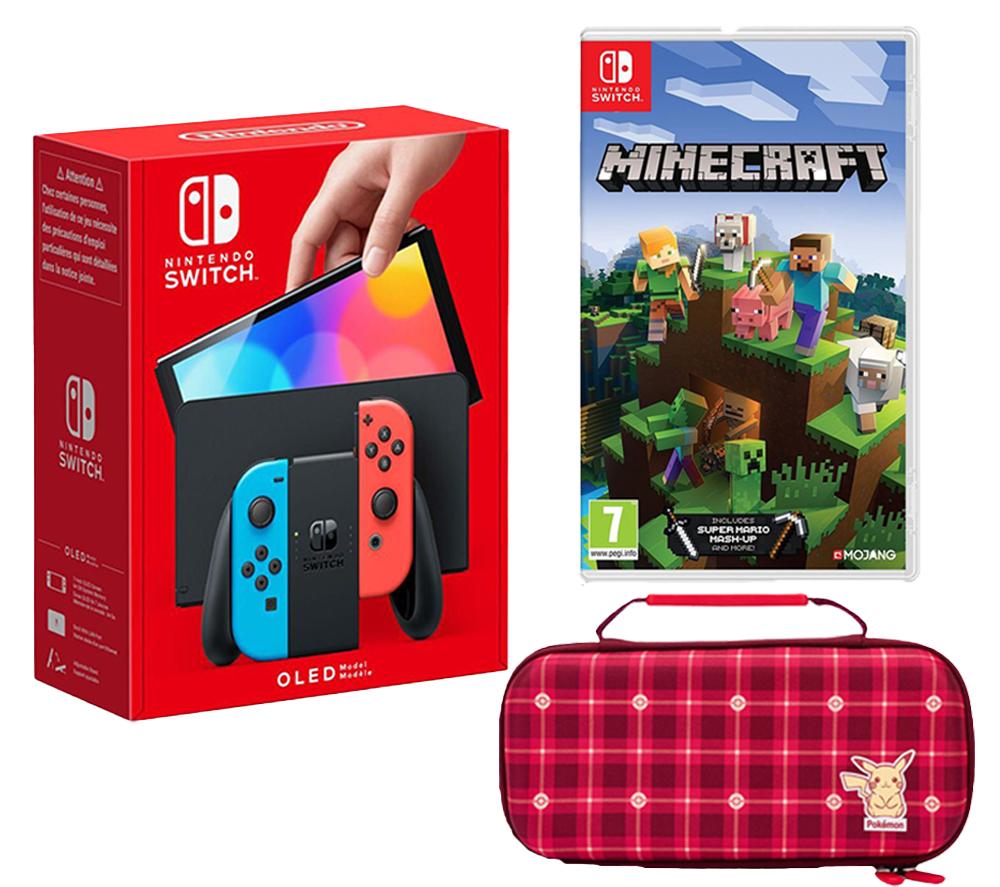 Buy NINTENDO Switch OLED Neon Red Blue Minecraft PowerA Protection Case Pikachu Plaid Bundle Currys