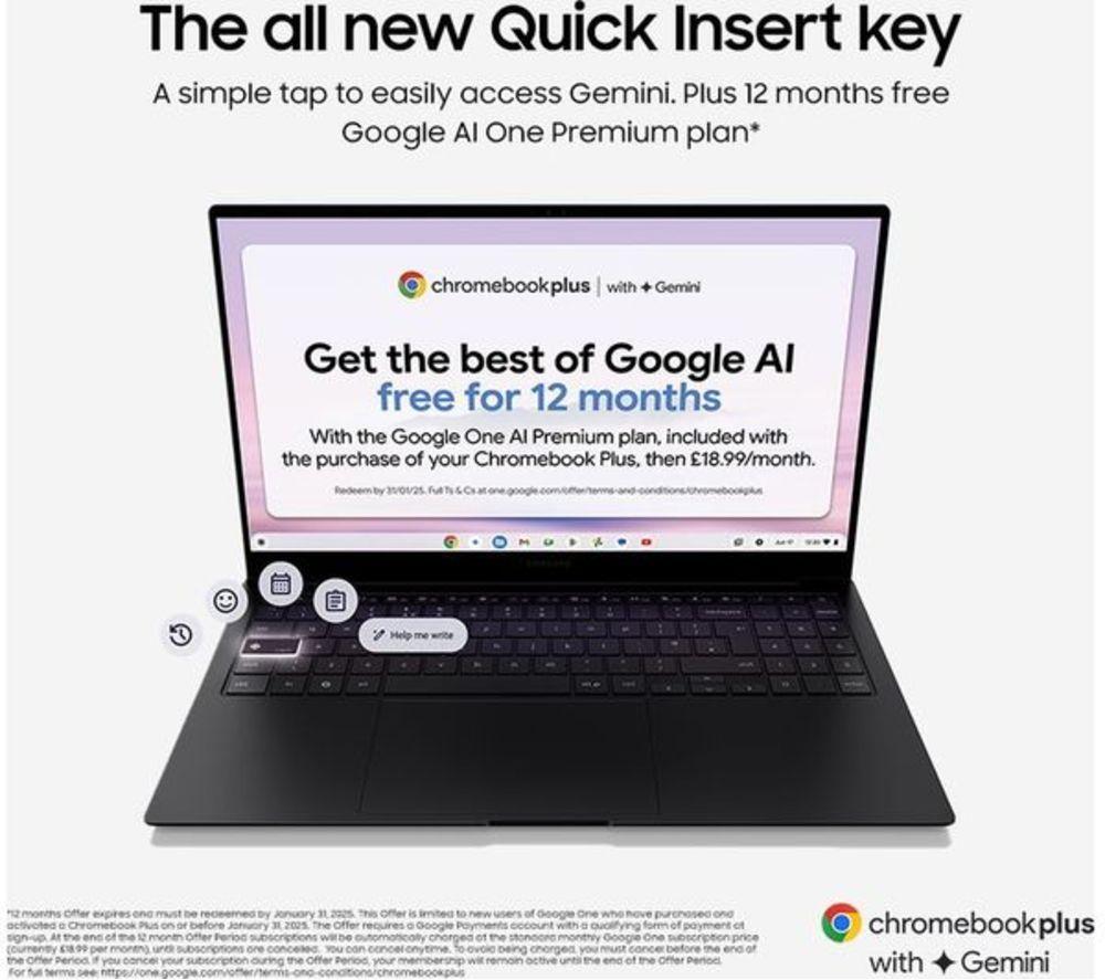 SAMSUNG Galaxy 15.6" Refurbished Chromebook Plus - Intel&reg; Core&trade; 5, 256 GB UFS, Neptune Blue (Very Good Condition) image number 12 of 23