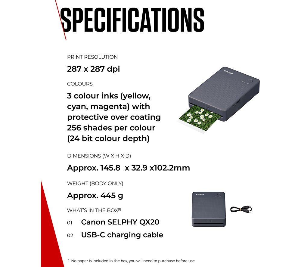 CANON SELPHY QX20 Portable Colour Photo Wireless Printer - Dark Grey image number 6 of 10