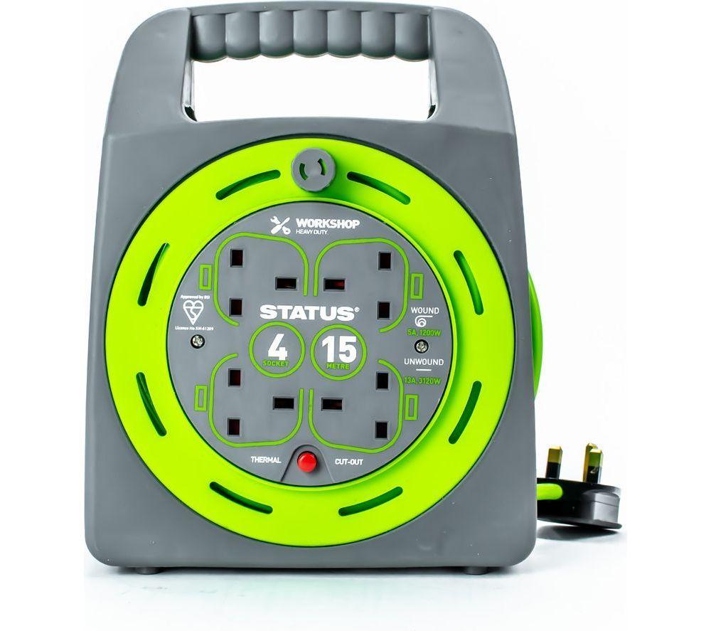STATUS 4-Socket Extension Cable Reel - 15 m