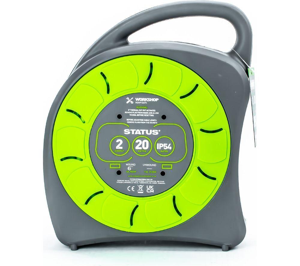 STATUS 2-Socket Extension Cable Reel - 20 m