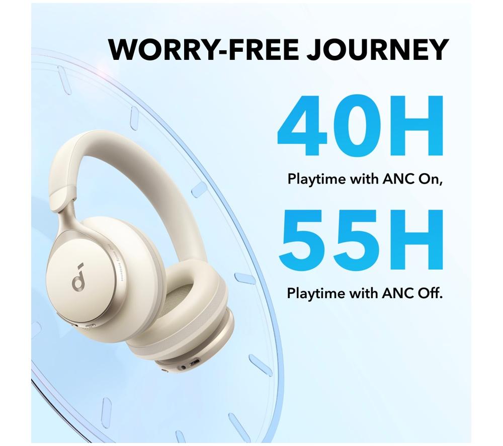 SOUNDCORE Space One Wireless Bluetooth Noise-Cancelling Headphones - Cream image number 5 of 9