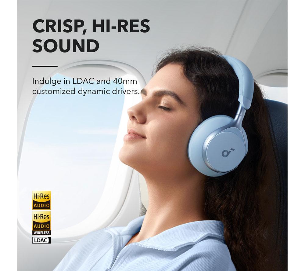 SOUNDCORE Space One Wireless Bluetooth Noise-Cancelling Headphones - Sky Blue image number 5 of 8